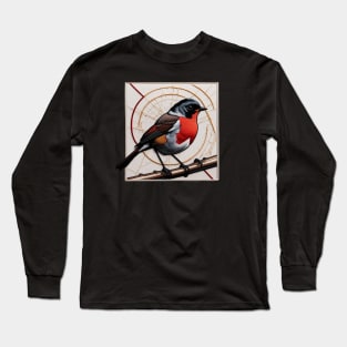 Red-breasted Robin Embroidered Patch Long Sleeve T-Shirt